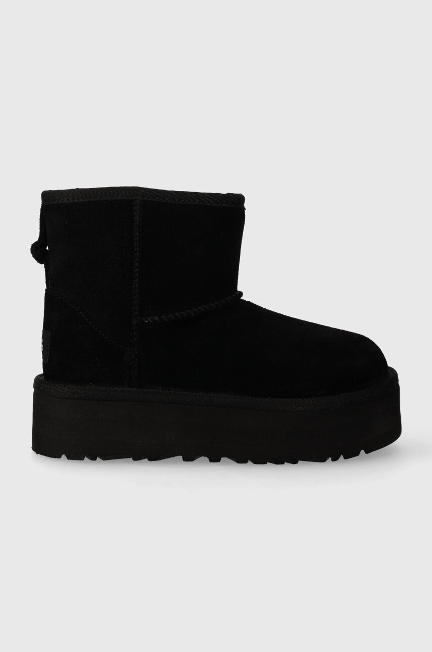 Levně Dětské semišové sněhule UGG KIDS CLASSIC MINI PLATFORM černá barva