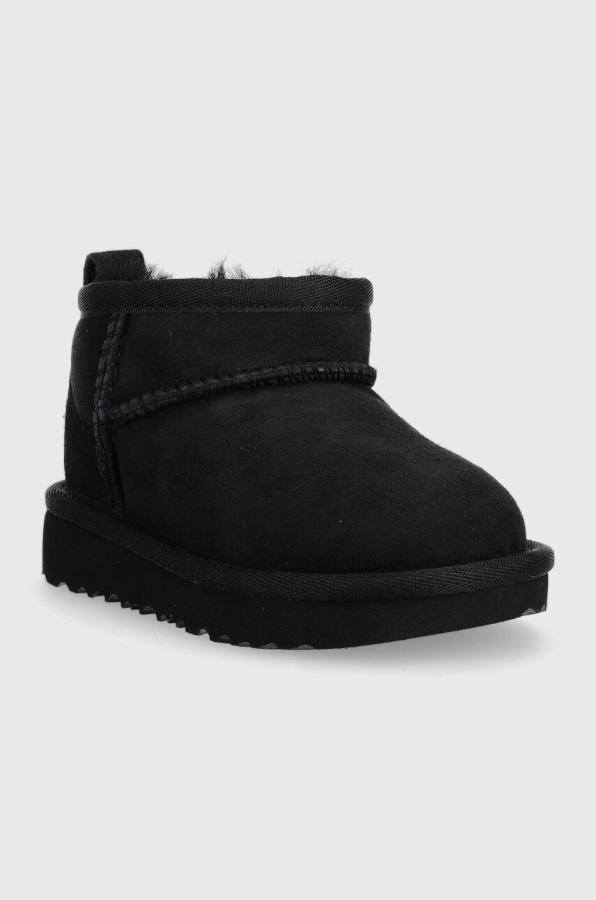 Детские замшевые сапоги UGG T CLASSIC ULTRA MINI цвет чёрный
