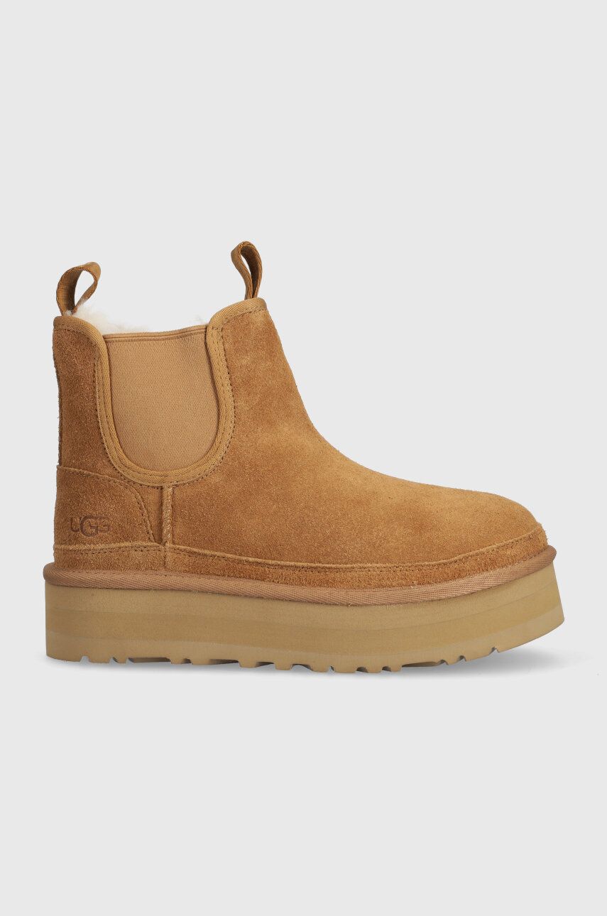 UGG cizme de iarna pentru copii din piele intoarsa KIDS NEUMEL PLATFORMLSEA culoarea bej