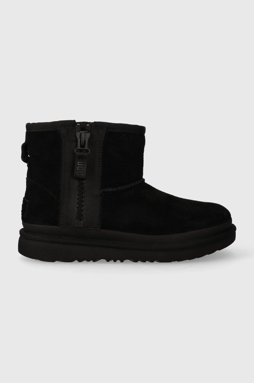 Детские замшевые сапоги UGG KIDS CLASSIC MINI ZIPPER TAPE L цвет чёрный Детские замшевые сапоги UGG KIDS CLASSIC MINI ZIPPER TAPE L цвет чёрный