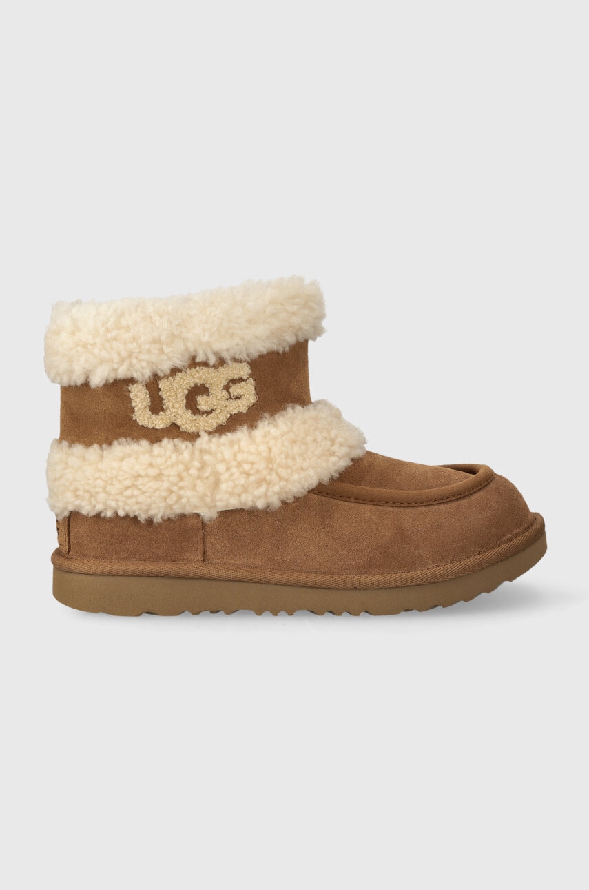 Levně Dětské semišové sněhule UGG K ULTRA MINI UGG FLUFF béžová barva