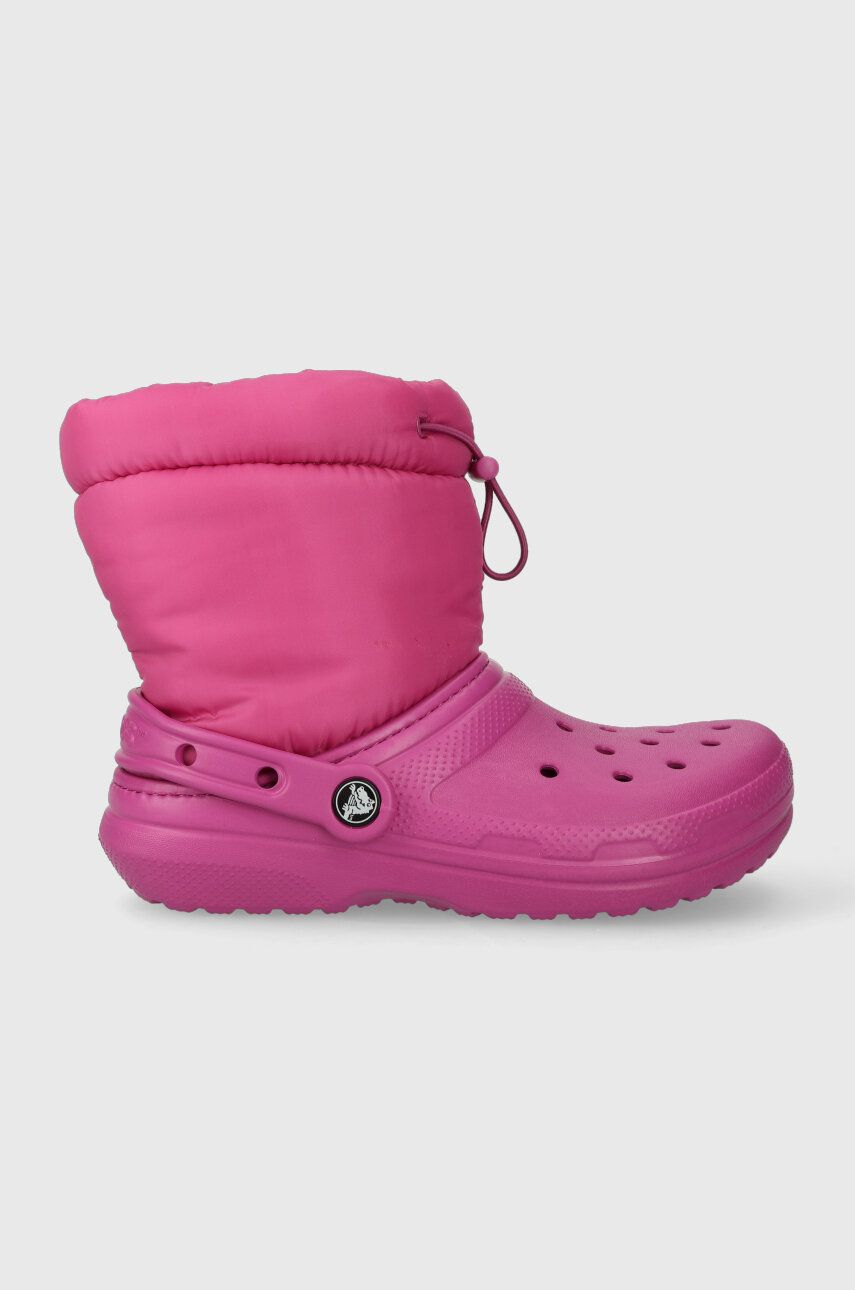 Levně Dětské sněhule Crocs Classic Lined Neo Puff růžová barva