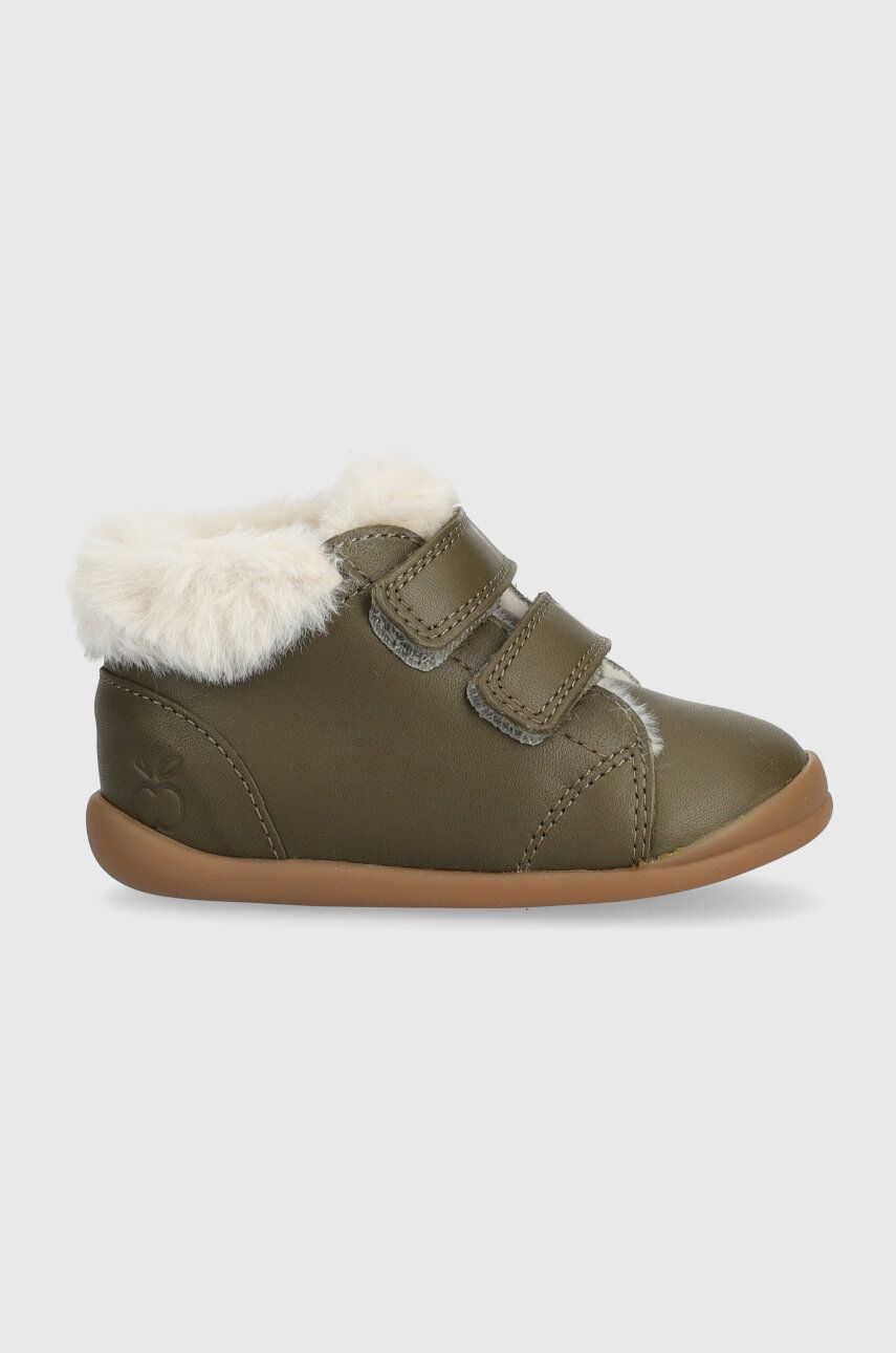 Dětské kožené zimní boty Pom D′api FLEX-UP EASY FUR zelená barva - zelená - Svršek: Přírodní kůže