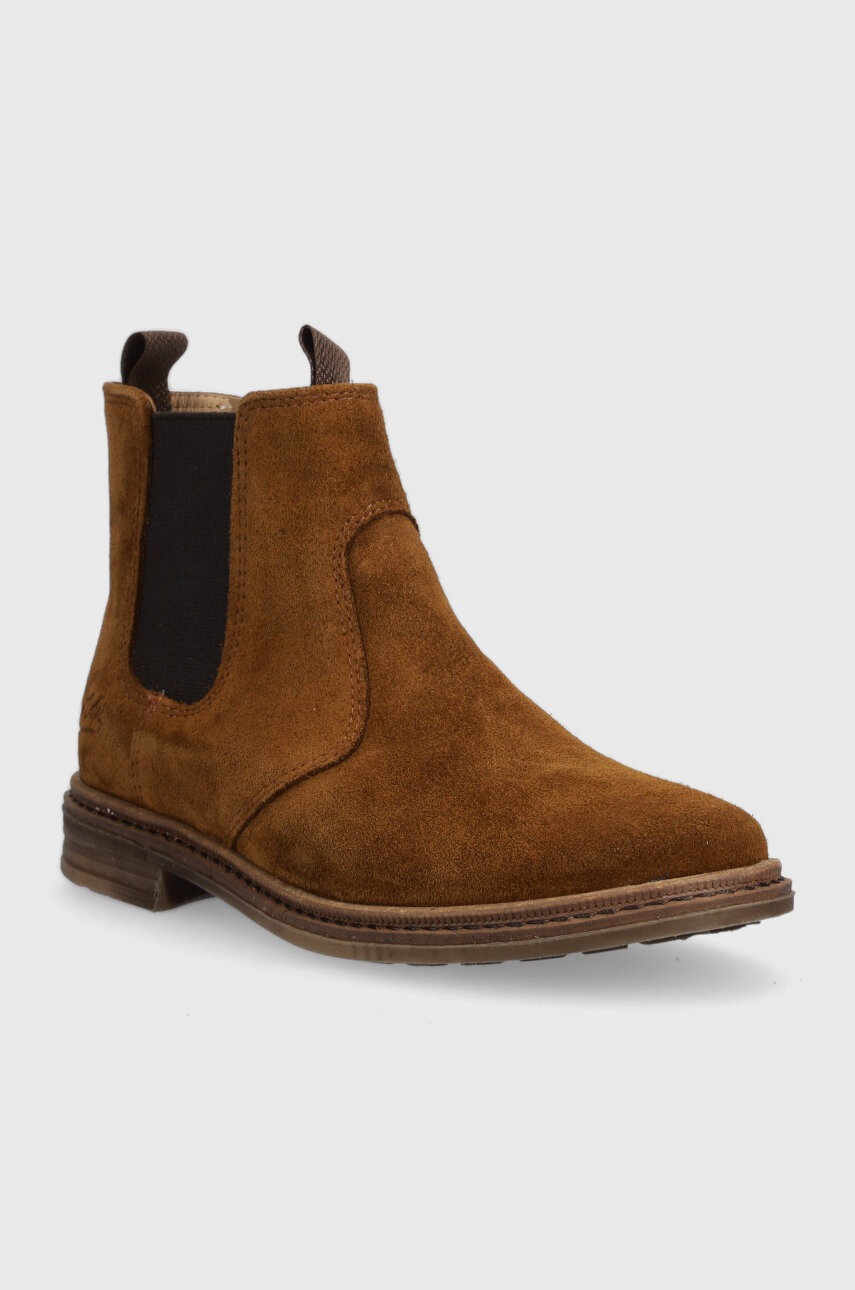 Детские замшевые ботинки Pom D'api BROTHER JODZIP цвет коричневый