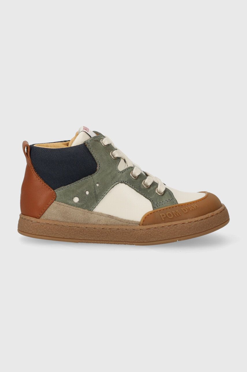 E-shop Dětské kožené sneakers boty Pom D'api MOUSSE BUMP zelená barva