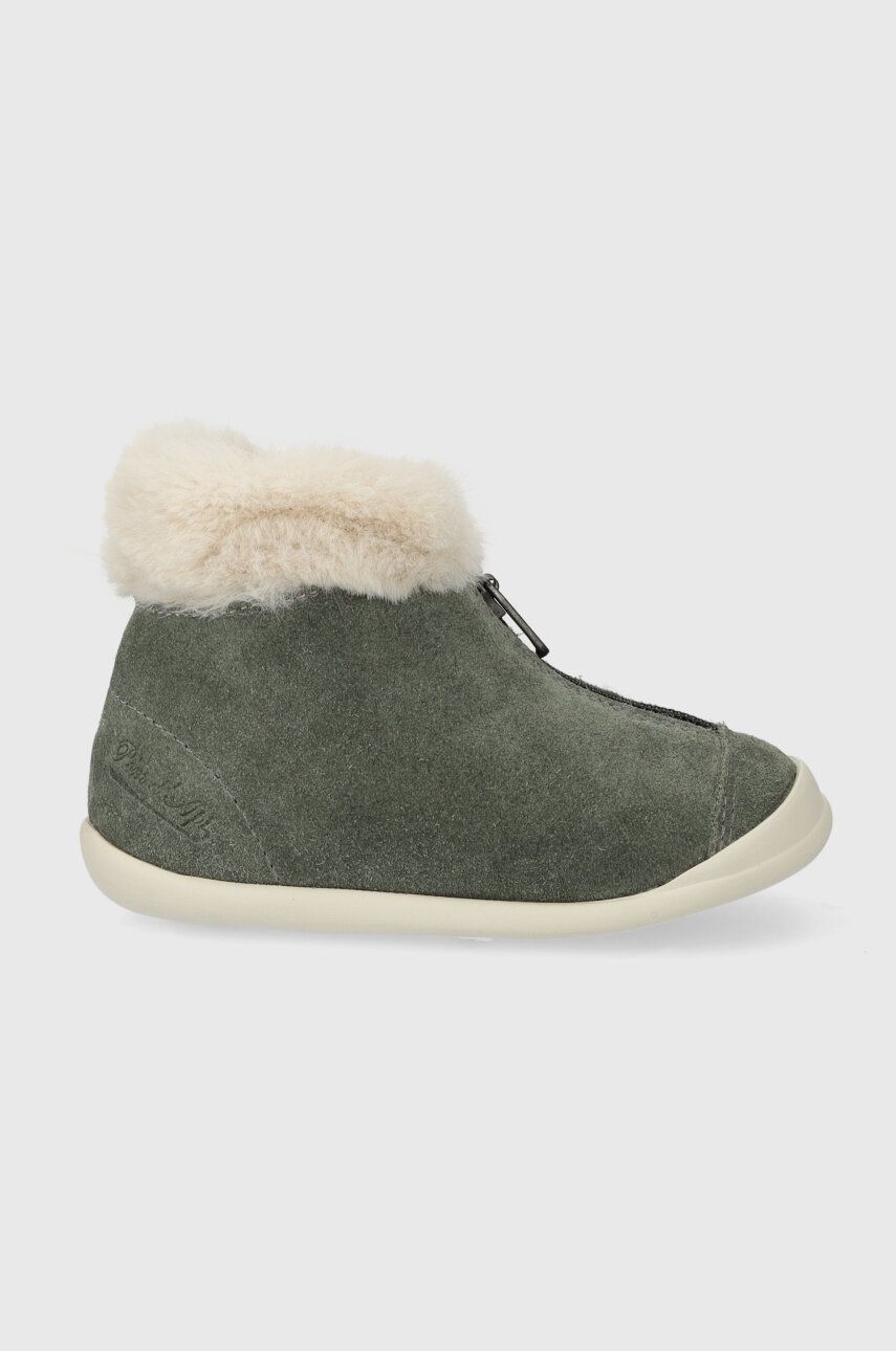 Dětské semišové zimní boty Pom D′api SWEET ZIP FUR zelená barva - zelená - Svršek: Semišová kůže