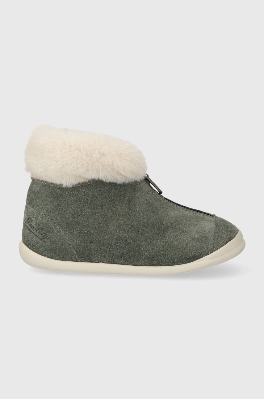 Dětské semišové zimní boty Pom D′api SWEET ZIP FUR šedá barva - šedá - Svršek: Semišová kůže Vn