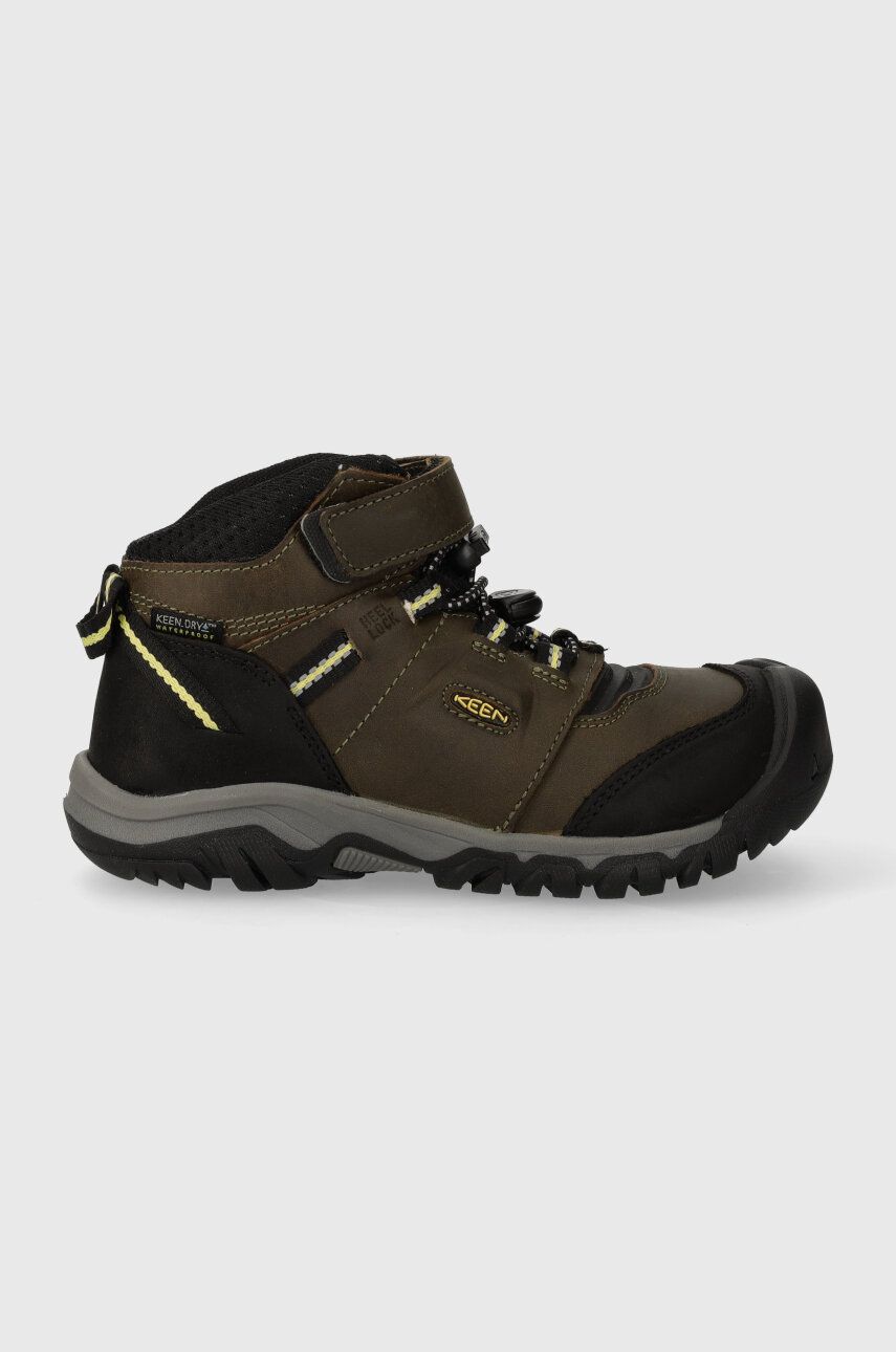 Keen cizme de iarna pentru copii din piele intoarsa Ridge Flex Mid culoarea verde