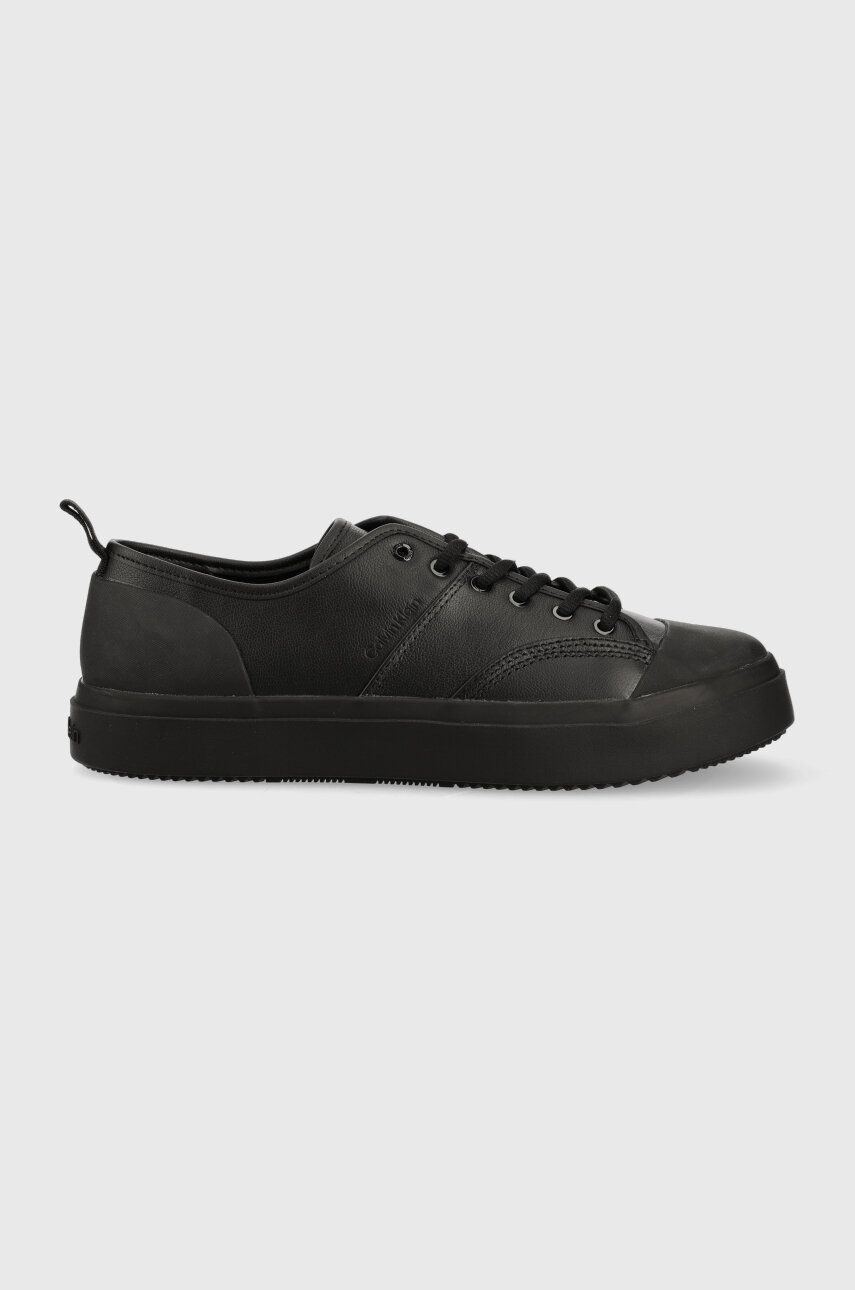 Levně Kožené sneakers boty Calvin Klein LOW TOP LACE UP LTH černá barva, HM0HM01045