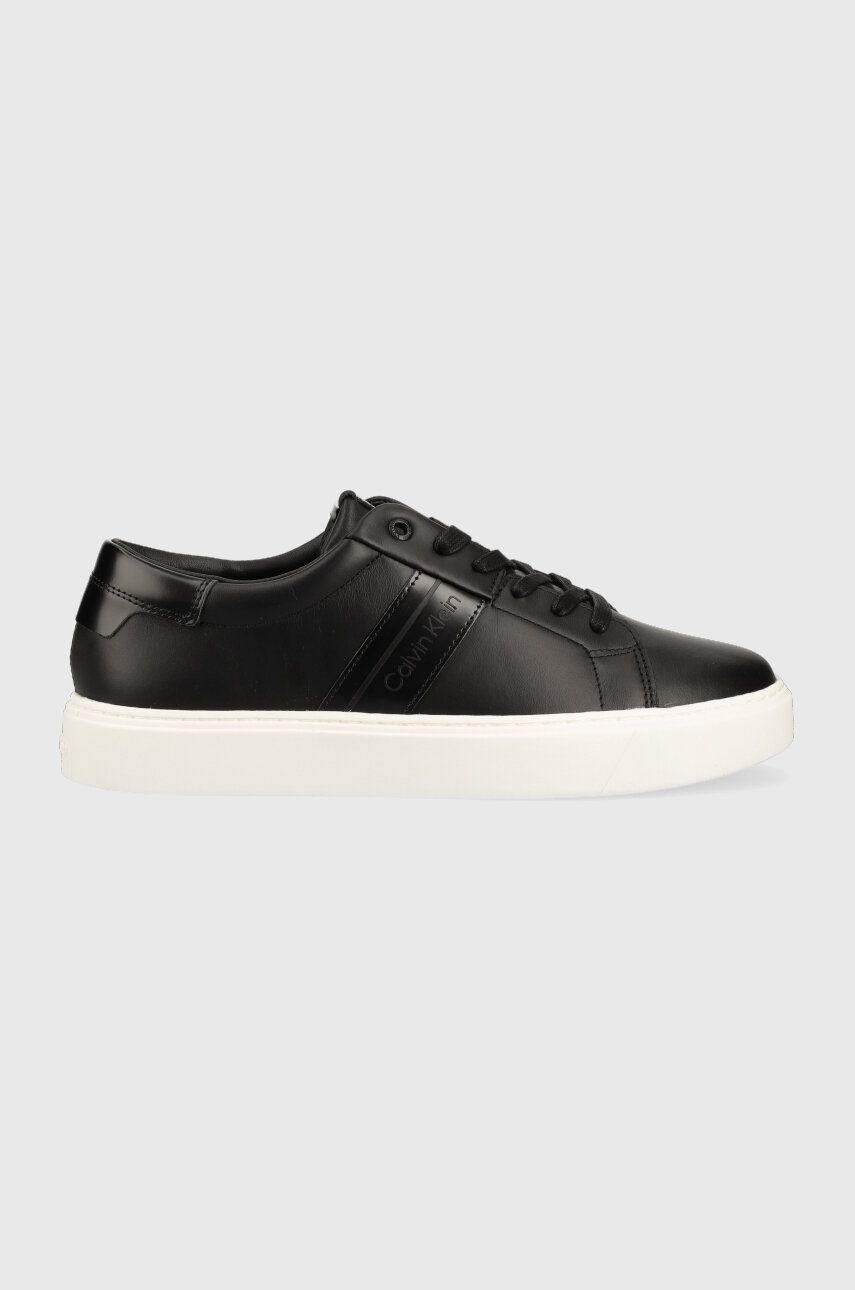 Levně Kožené sneakers boty Calvin Klein LOW TOP LACE UP LTH černá barva, HM0HM01055