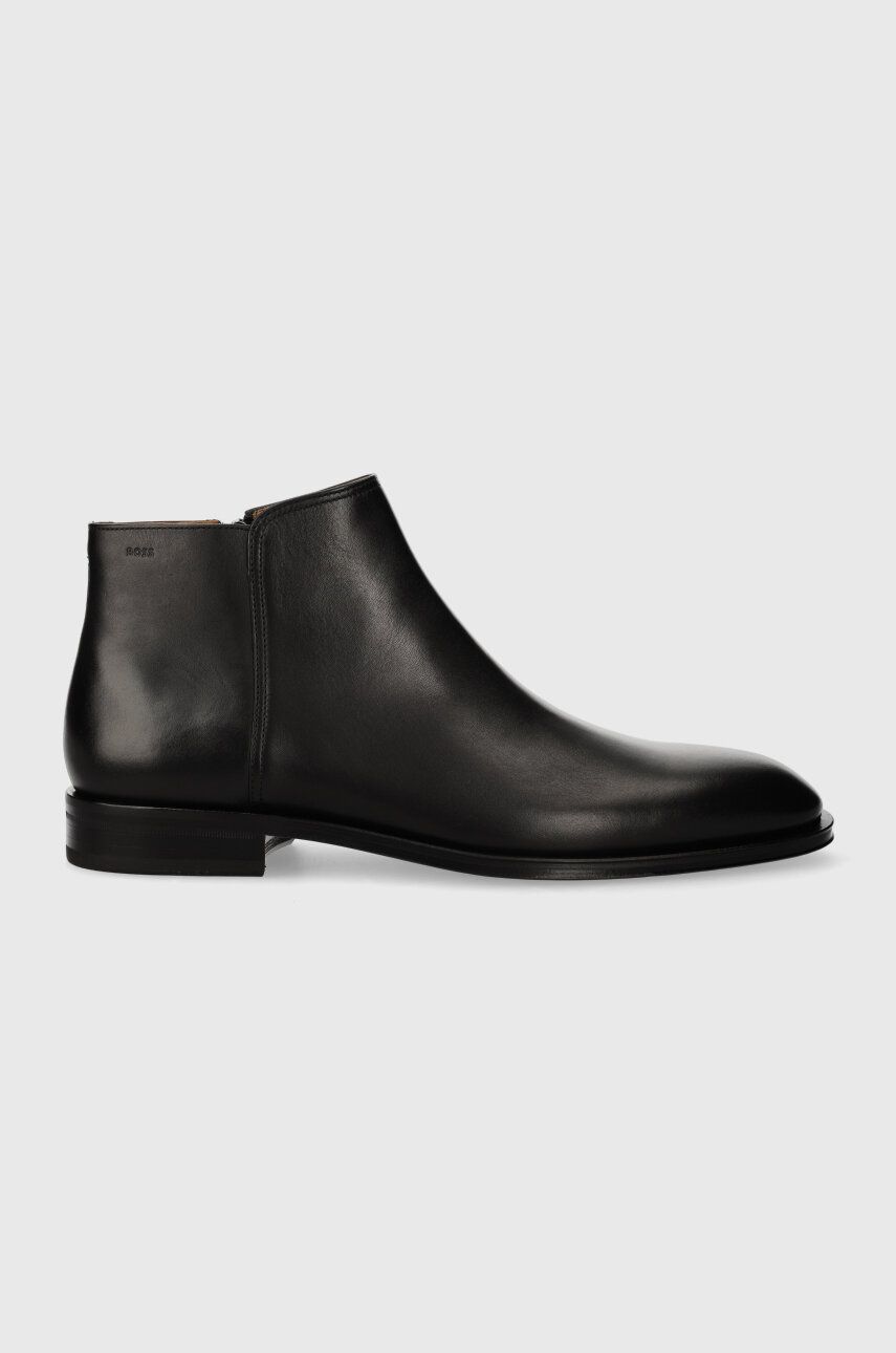 Kožené boty BOSS Derrek pánské, černá barva, 50499288 - černá -  Svršek: Přírodní kůže Vni