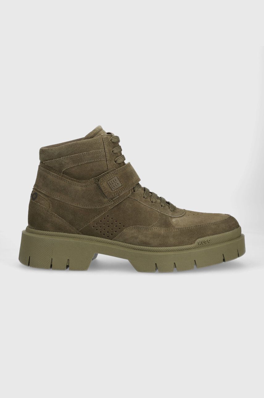 Semišové boty HUGO Denzel pánské, zelená barva, 50497791 - zelená -  Svršek: Semišová kůže