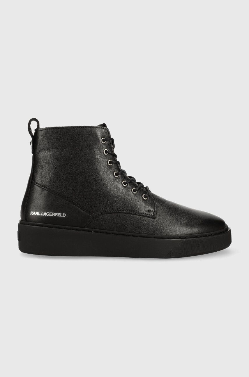Levně Kožené boty Karl Lagerfeld FLINT pánské, černá barva, KL53350