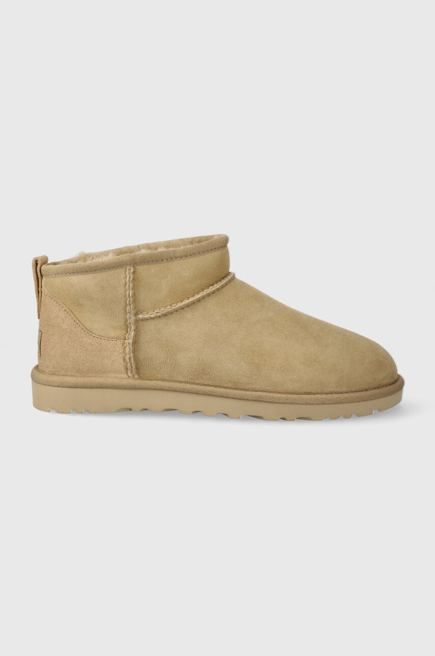 UGG cizme de zapada din piele intoarsa Classic Ultra Mini culoarea bej, 1137391