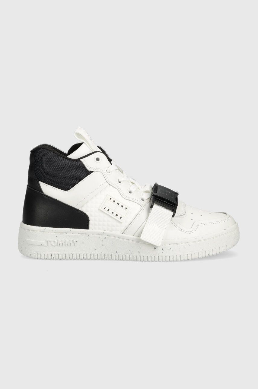 Sneakers boty Tommy Jeans TJM BASKET LEATHER BUCKLE MID bílá barva, EM0EM01288 - bílá - Svršek: Uměl