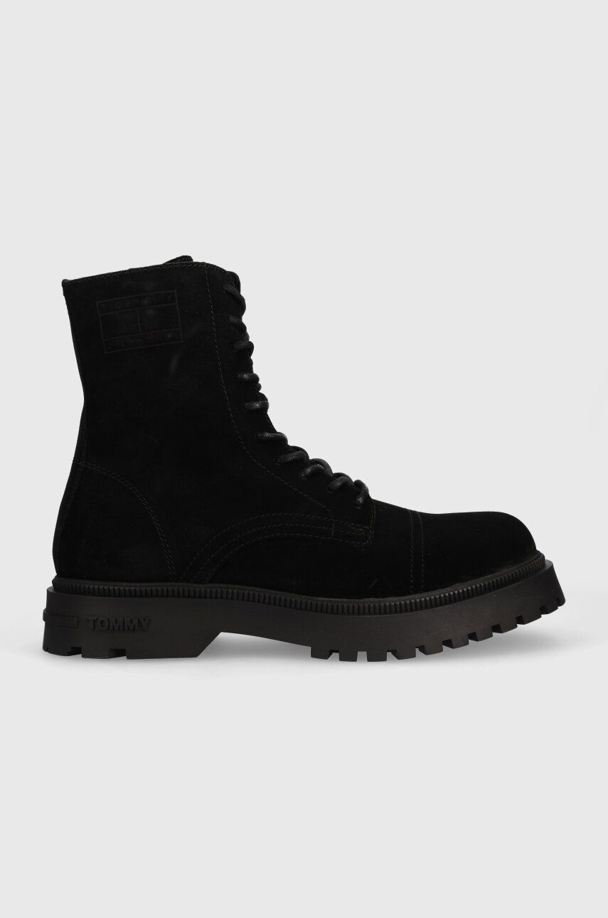 Semišové boty Tommy Jeans TJM CASUAL BOOT SUEDE pánské, černá barva, EM0EM01336
