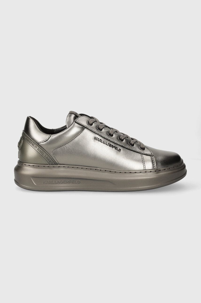 Kožené sneakers boty Karl Lagerfeld KAPRI MENS KC stříbrná barva, KL52575M - stříbrná -  Svršek