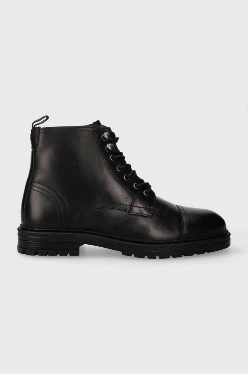 Kožené boty Pepe Jeans LOGAN BOOT pánské, černá barva, PMS50237 - černá -  Svršek: Přírodní kůž