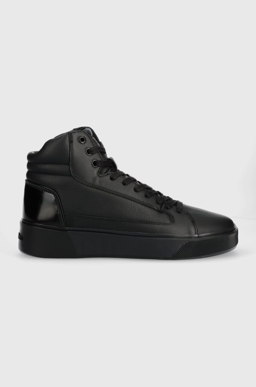 E-shop Kožené sneakers boty Calvin Klein HIGH TOP LACE UP INV STITCH černá barva, HM0HM01164