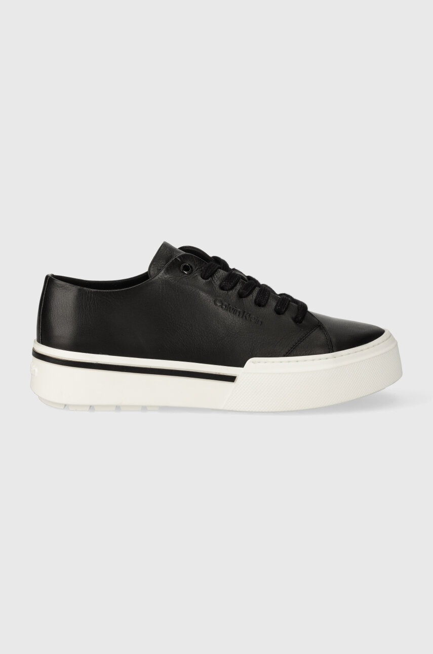 Kožené tenisky Calvin Klein LOW TOP LACE UP pánské, černá barva, HM0HM01177 - černá - Svršek: Přírod