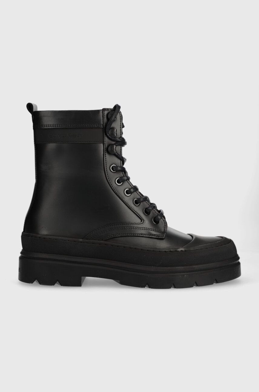 Levně Kožené boty Calvin Klein LACE UP BOOT HIGH pánské, černá barva, HM0HM01213