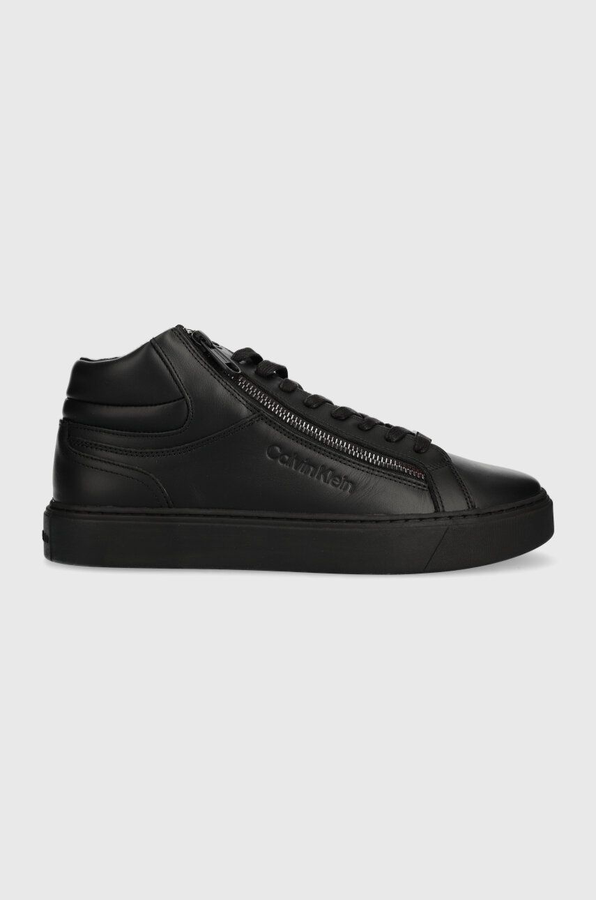 Kožené sneakers boty Calvin Klein HIGH TOP LACE UP W/ZIP RUBB černá barva, HM0HM01269 - černá - Svrš