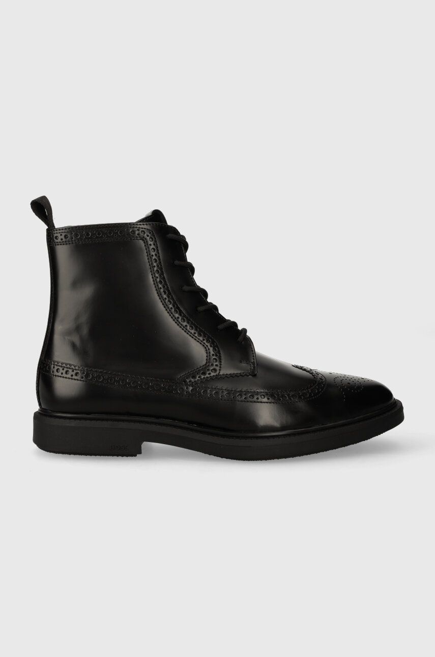 Levně Kožené boty BOSS Larry pánské, černá barva, 50503617