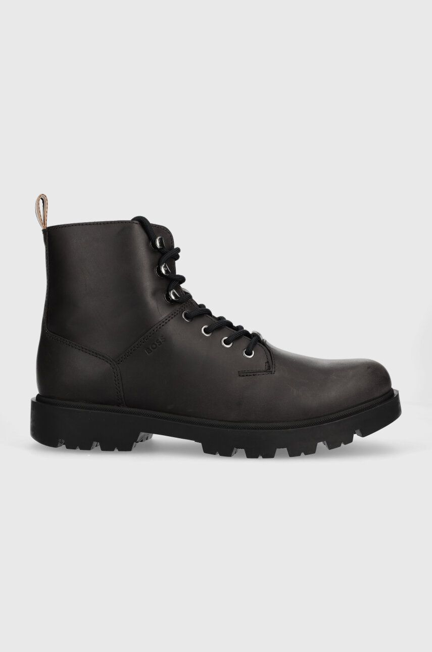 E-shop Kožené boty BOSS Adley pánské, černá barva, 50503540