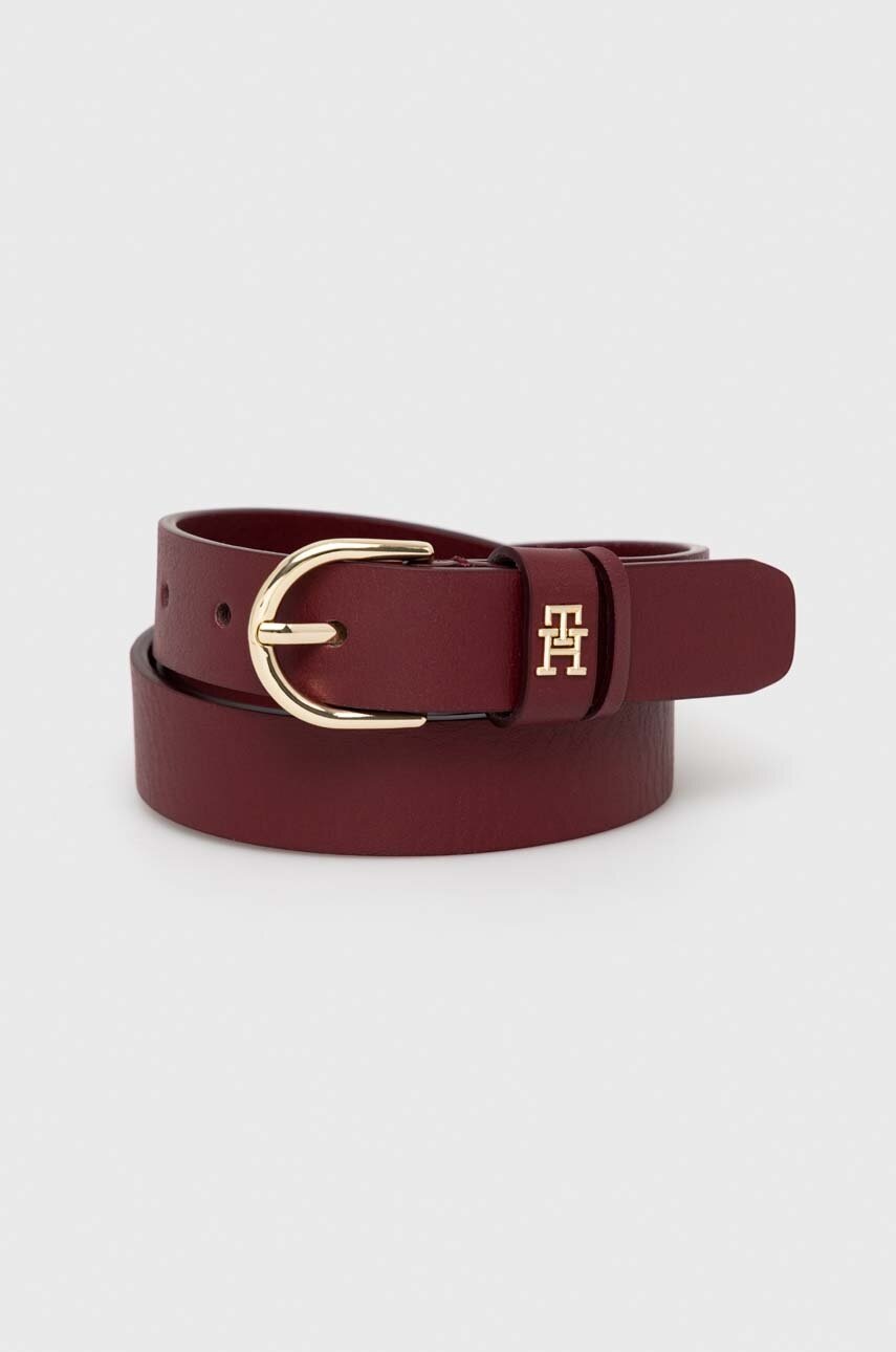 

Шкіряний ремінь Tommy Hilfiger жіночий колір бордовий