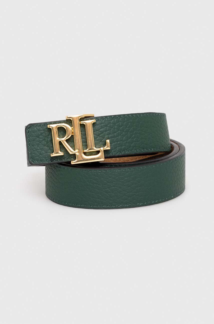 Levně Oboustranný kožený pásek Lauren Ralph Lauren dámský, zelená barva, 412912039