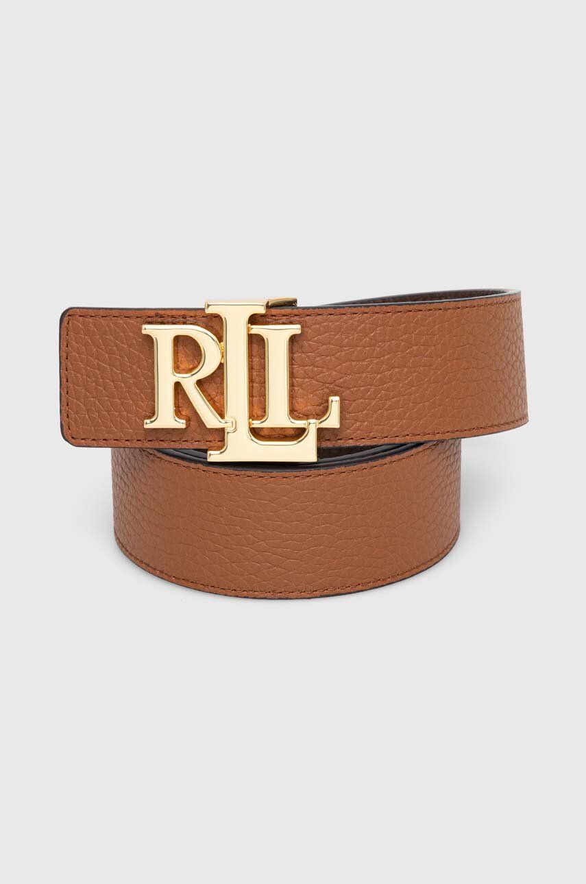 Oboustranný kožený pásek Lauren Ralph Lauren dámský, hnědá barva - hnědá - 100 % Hovězí useň