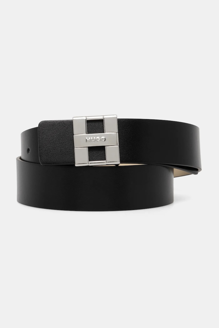 HUGO curea de piele cu doua fete femei, culoarea negru