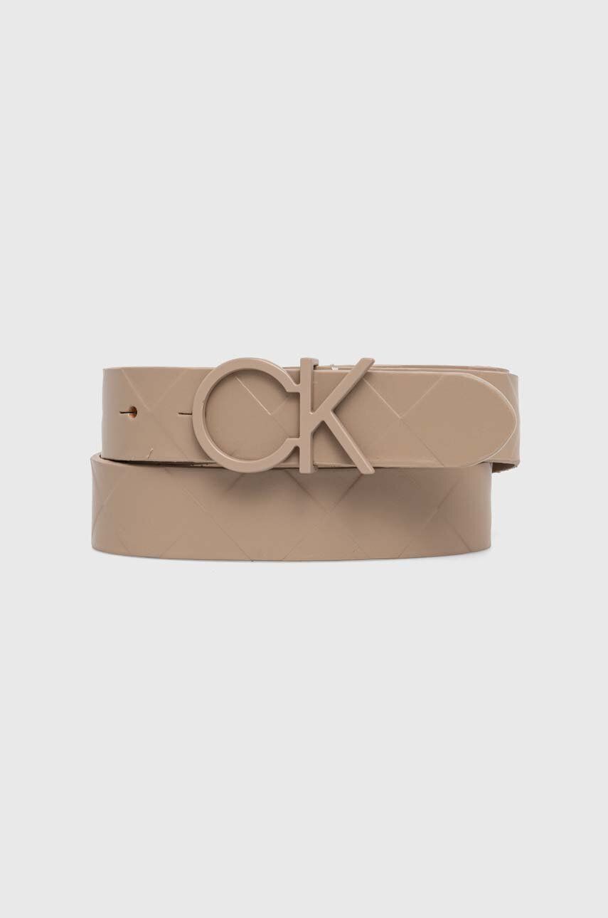 Levně Kožený pásek Calvin Klein dámský, béžová barva, K60K611102