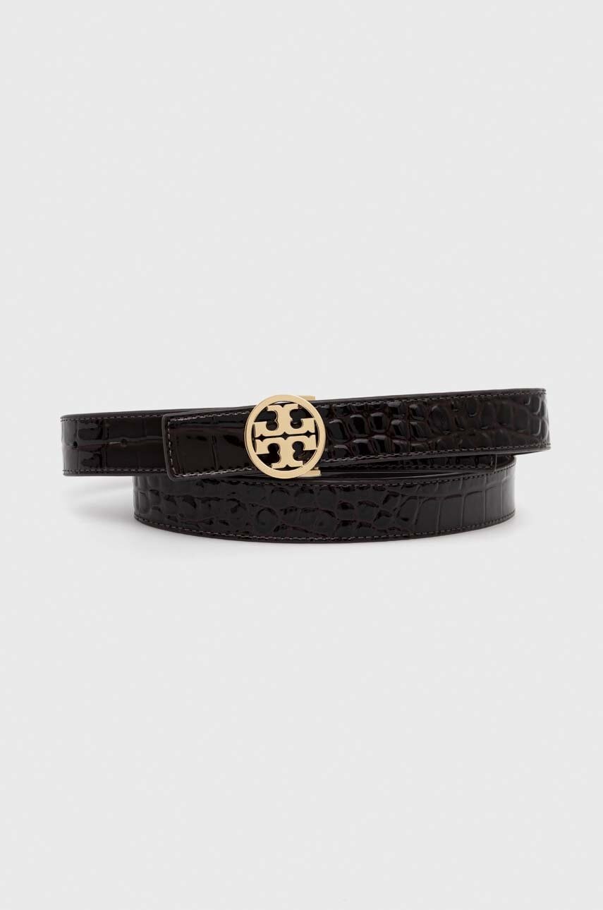 Levně Kožený pásek Tory Burch dámský, hnědá barva