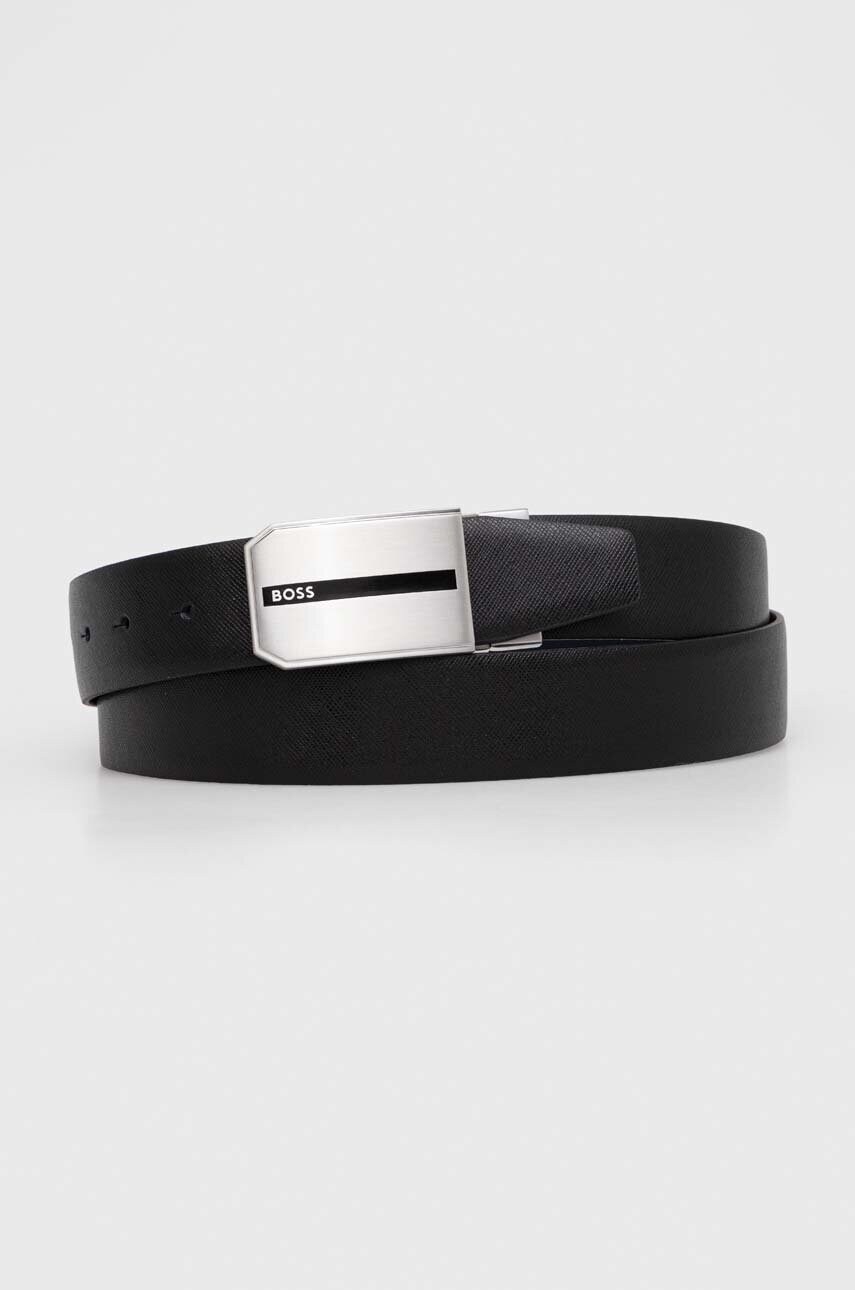 BOSS curea din piele cu catarame detasabile culoarea negru