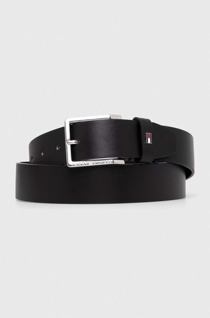 Levně Kožený pásek Tommy Hilfiger pánský, černá barva