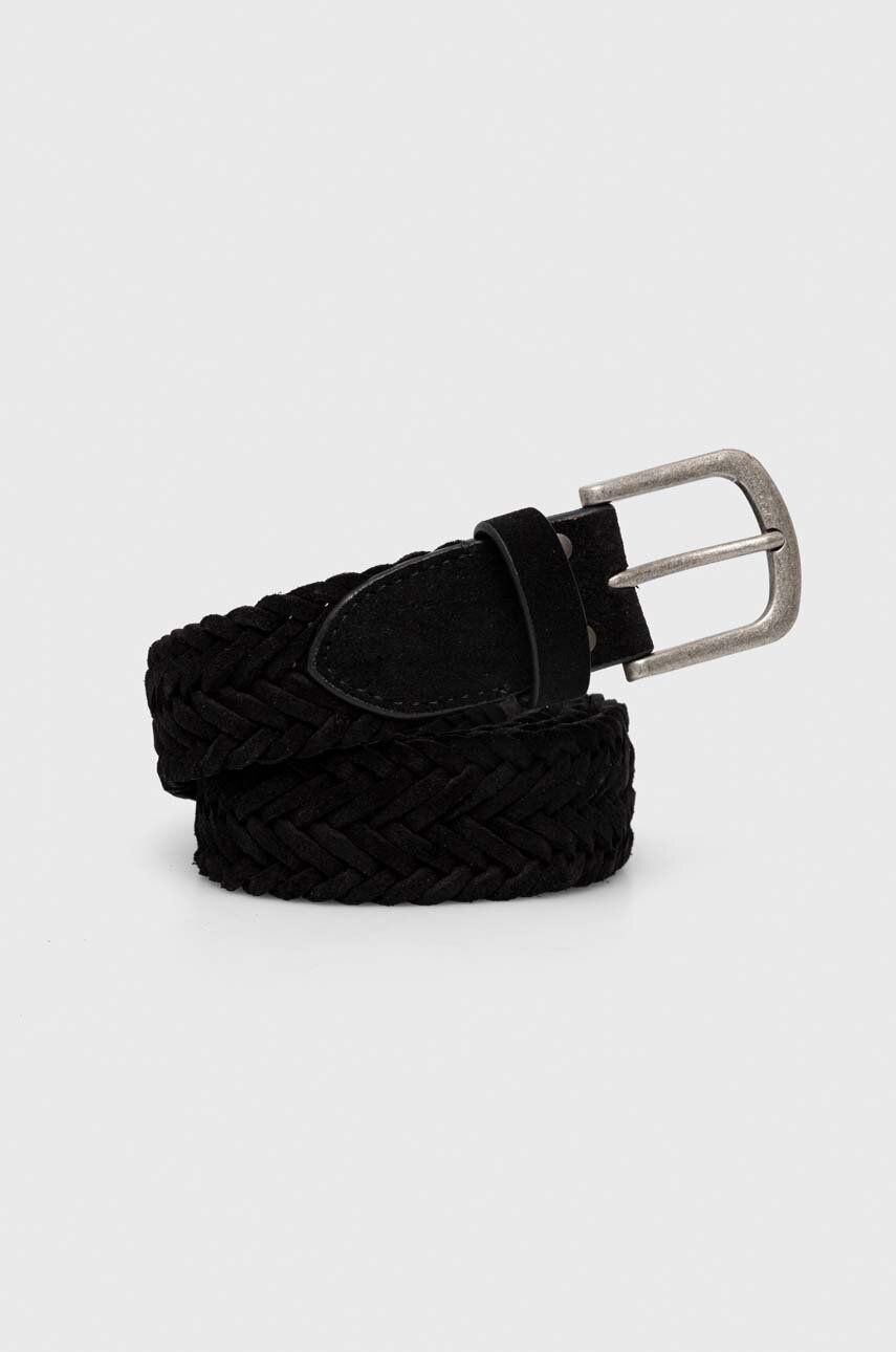 Semišový pásek Abercrombie & Fitch černá barva - černá - Materiál č. 1: 100 % Semišová kůže Mat