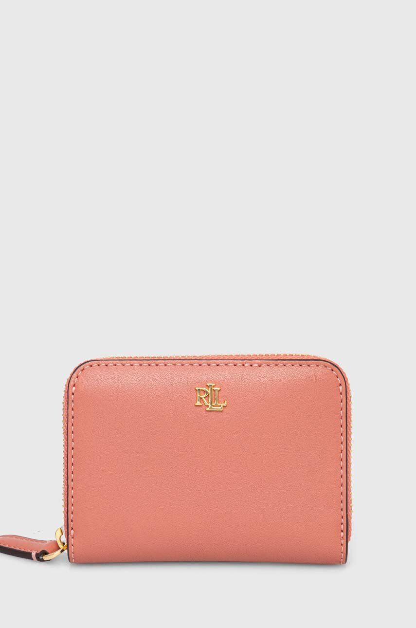 Levně Kožená peněženka Lauren Ralph Lauren růžová barva, 432876729