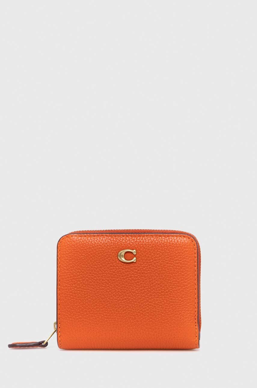 

Шкіряний гаманець Coach жіночий колір помаранчевий