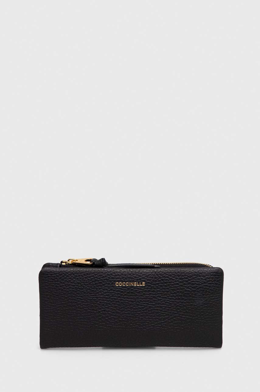 Kožená peňaženka Coccinelle dámsky, čierna farba