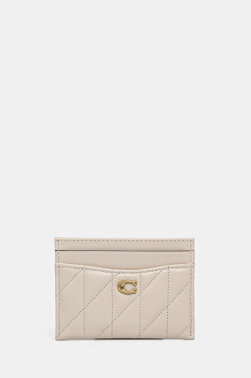 Coach carcasa din piele Essential Card Case culoarea bej Coach carcasa din piele Essential Card Case culoarea bej