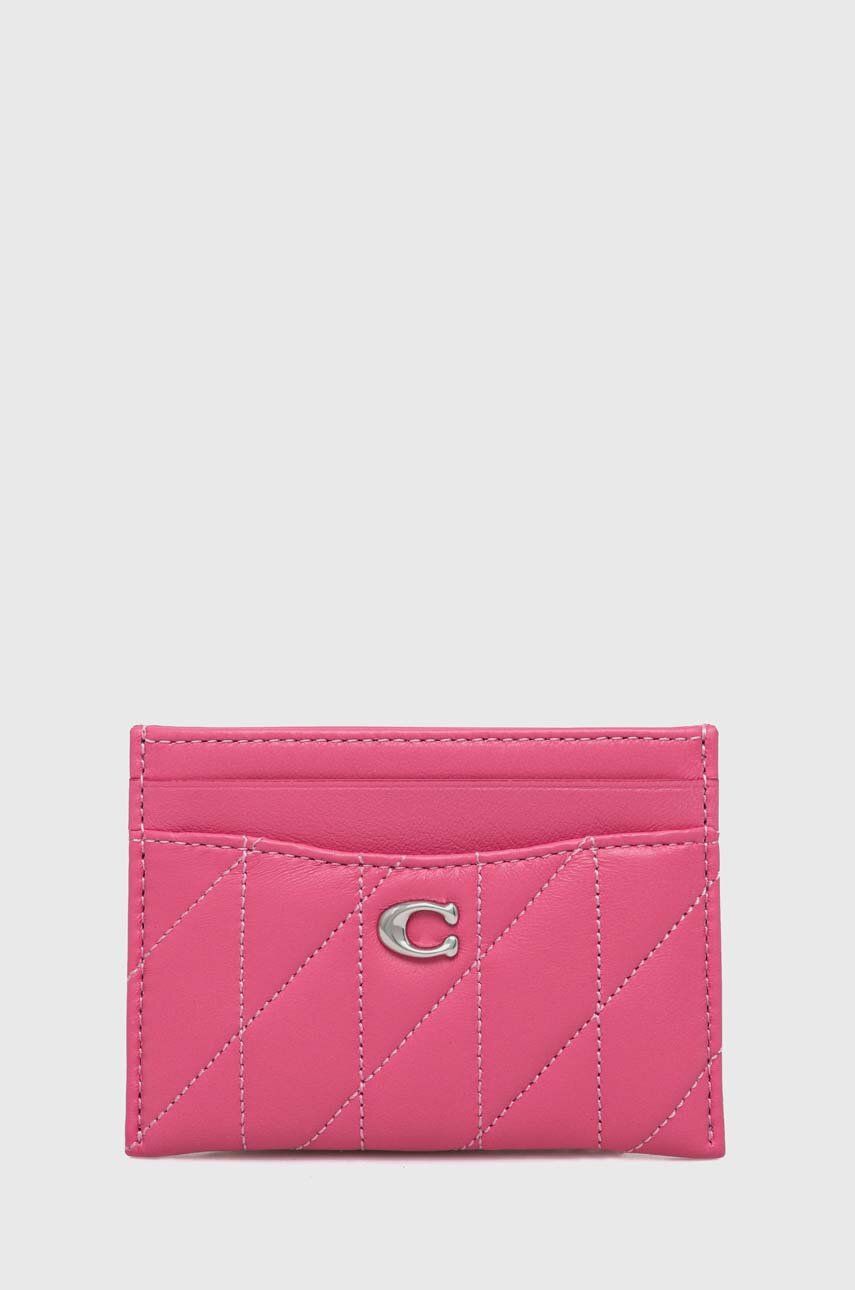 Coach carcasa din piele Essential Card Case culoarea roz