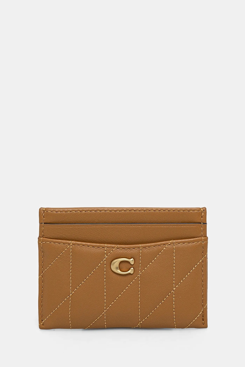Coach carcasa din piele Essential Card Case culoarea bej Coach carcasa din piele Essential Card Case culoarea bej