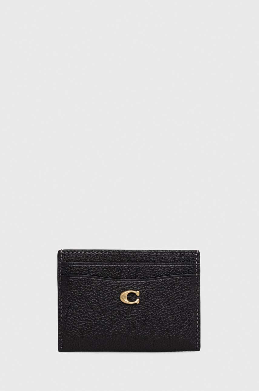 Coach Carcasa Din Piele Essential Card Case Culoarea Negru