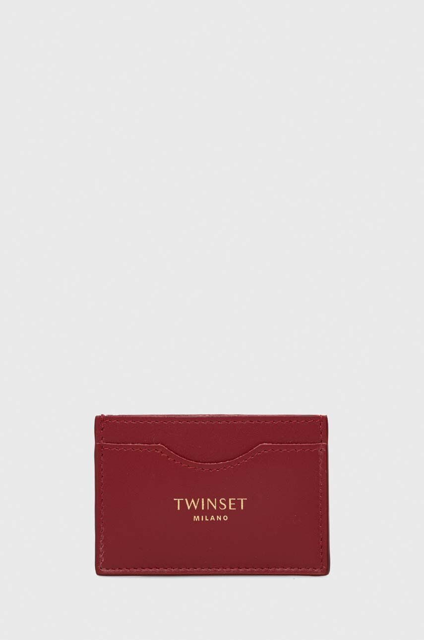 Levně Kožené pouzdro na karty Twinset vínová barva