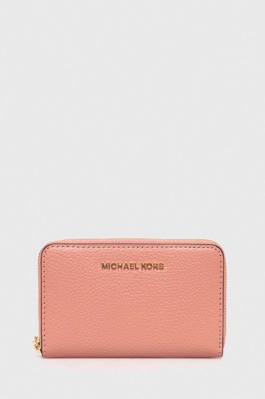 Kožená peněženka MICHAEL Michael Kors růžová barva