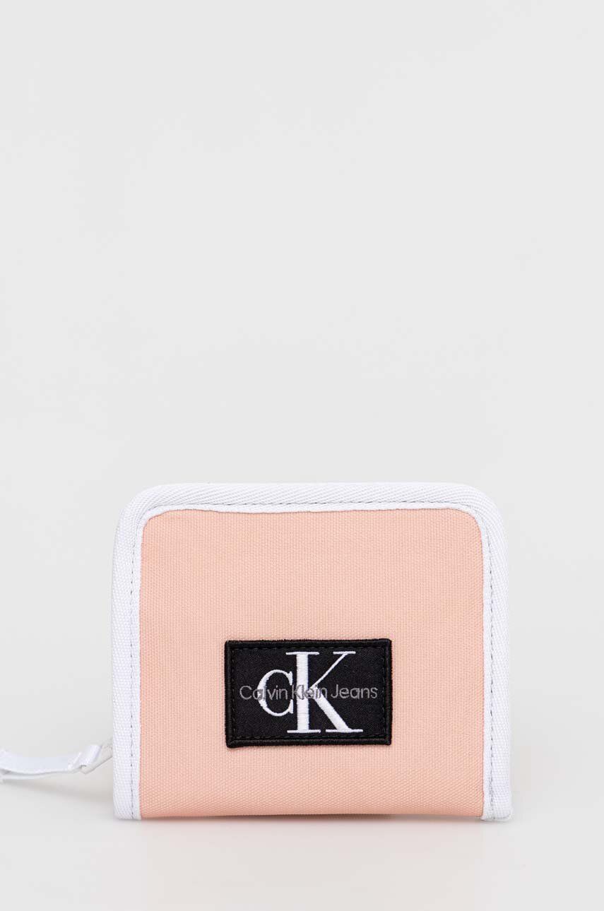 Peněženka Calvin Klein Jeans růžová barva - růžová -  100 % Recyklovaný polyester