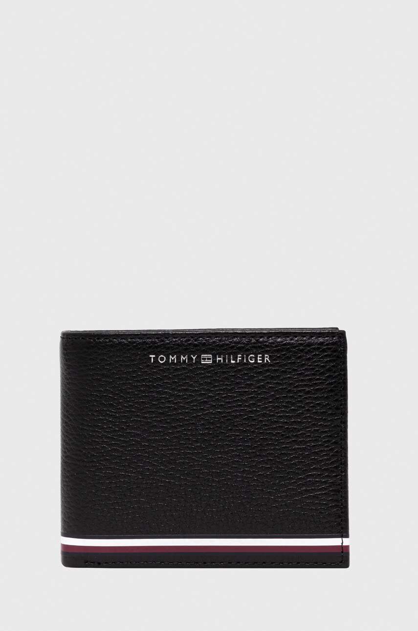 Kožená peněženka Tommy Hilfiger černá barva - černá -  Přírodní kůže