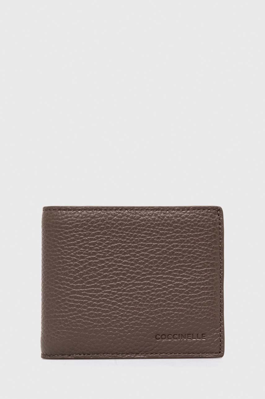 Kožená peňaženka Coccinelle pánsky, hnedá farba