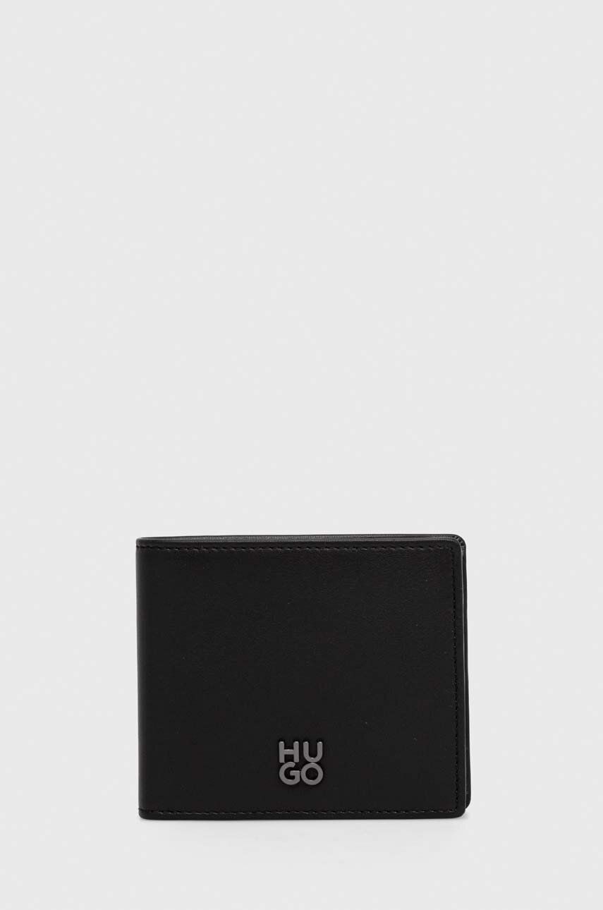 Levně Kožená peněženka HUGO černá barva